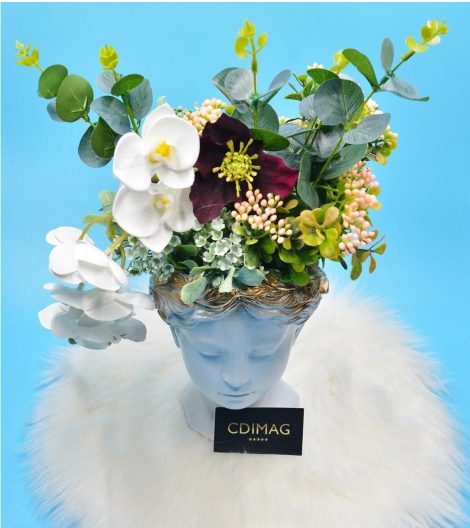 Vaza Venus decorata cu orhidee si eucalipt cu aspect natural, 40 cm Hand Made by CDIMAG®-1