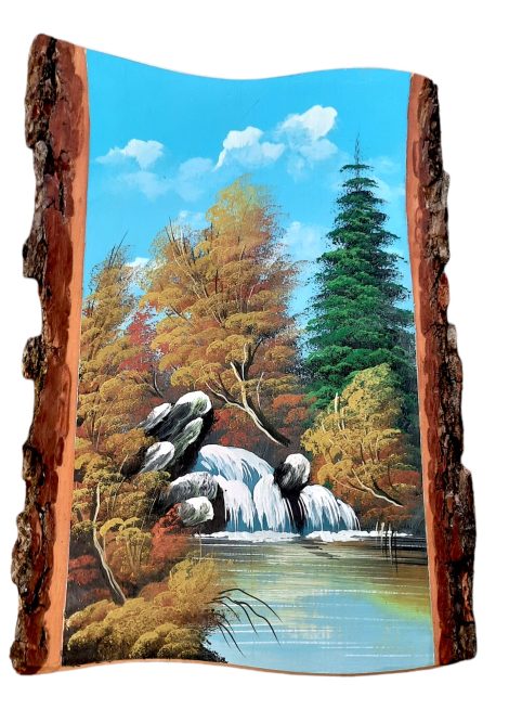 Tablou natural deosebit, pictat manual pe scoarta de copac